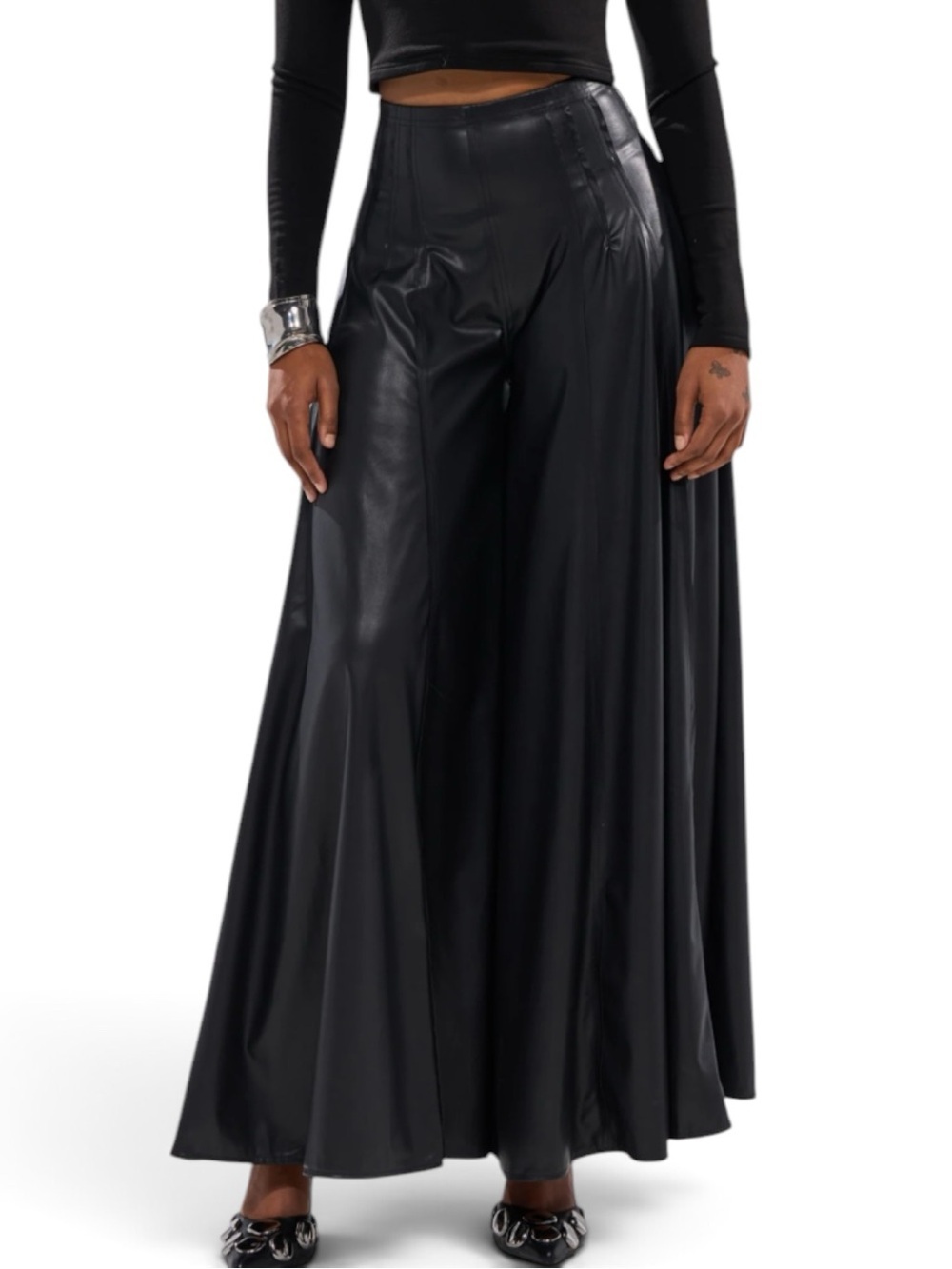 NWT AKIRA BLACK GALAXY FAUX LEATHER TROUSER WIDE LEG PLAZZO
